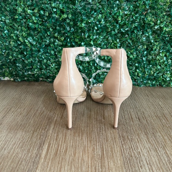 Michael Shannon Nude Studded Heels Size 9 Clear Strap Sandals Block Dressy NEW - Picture 10 of 14